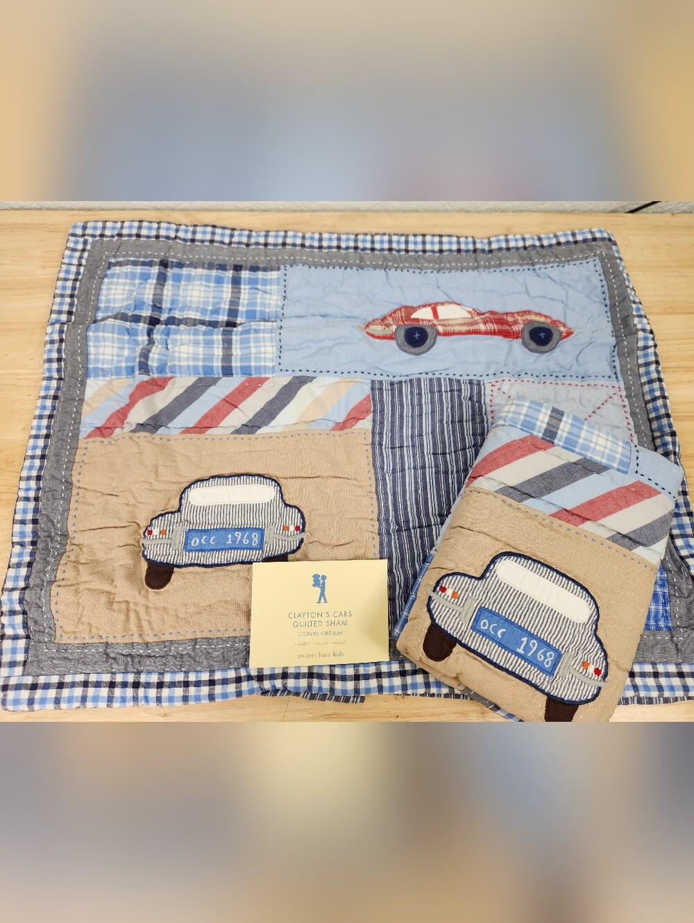 Pottery Barn Kids Quilted Pillow Sham Set of 2 Claytons Cars Patchwork NOS